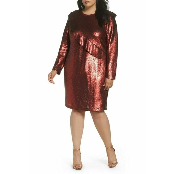GLAMOROUS Womens plus Size Sequin Ruffle Dress 14 - Picture 1 of 6